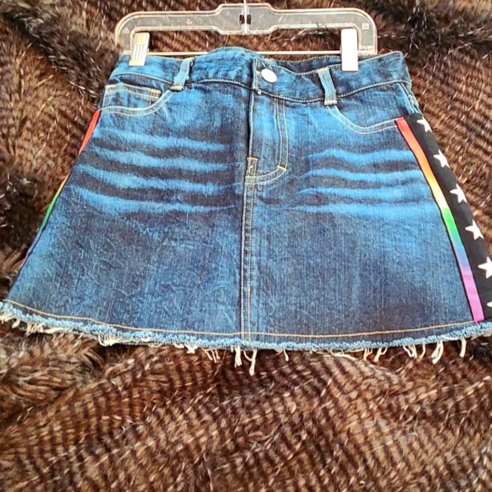 New blue jean skirt, size 10-12, Flowers by Zoe